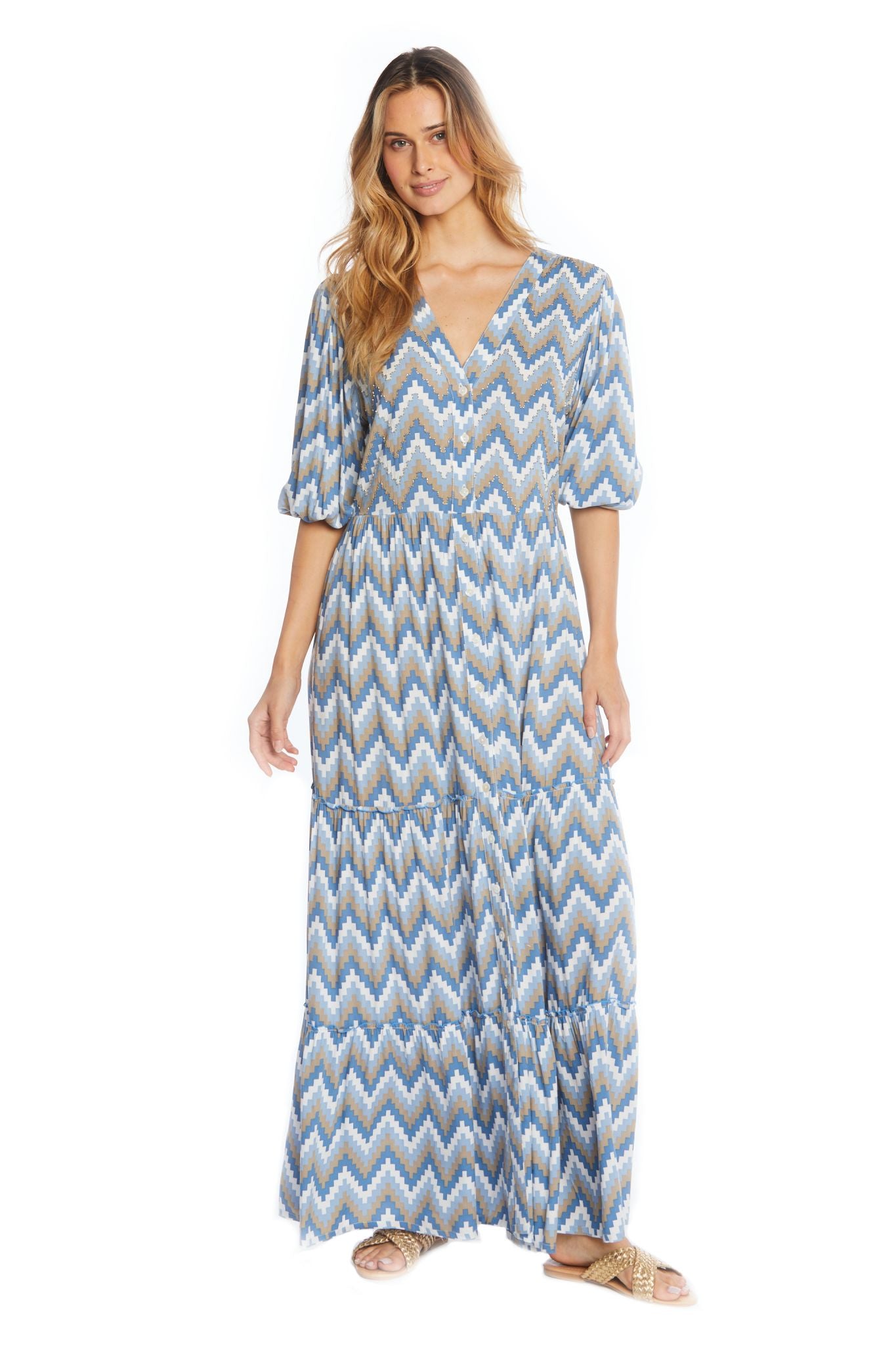 Zig Zag V-Neck Long Dress