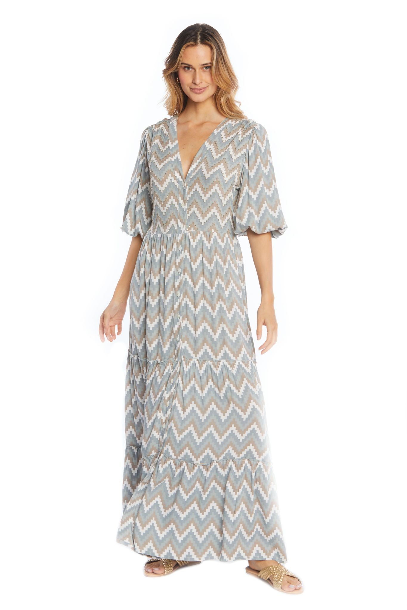 Zig Zag V-Neck Long Dress