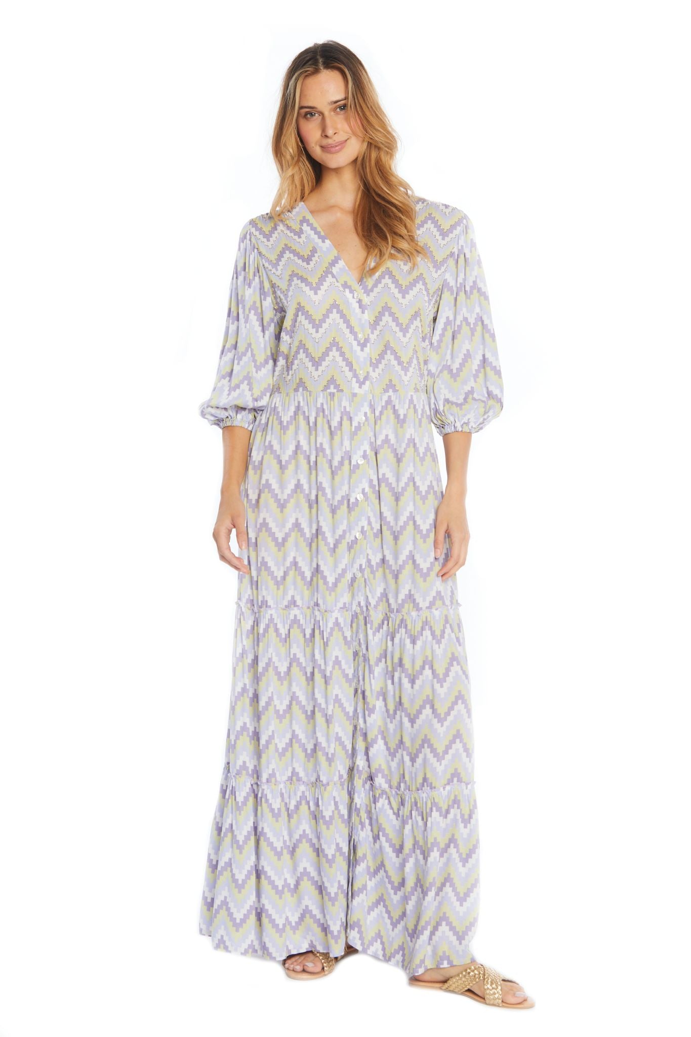 Zig Zag V-Neck Long Dress